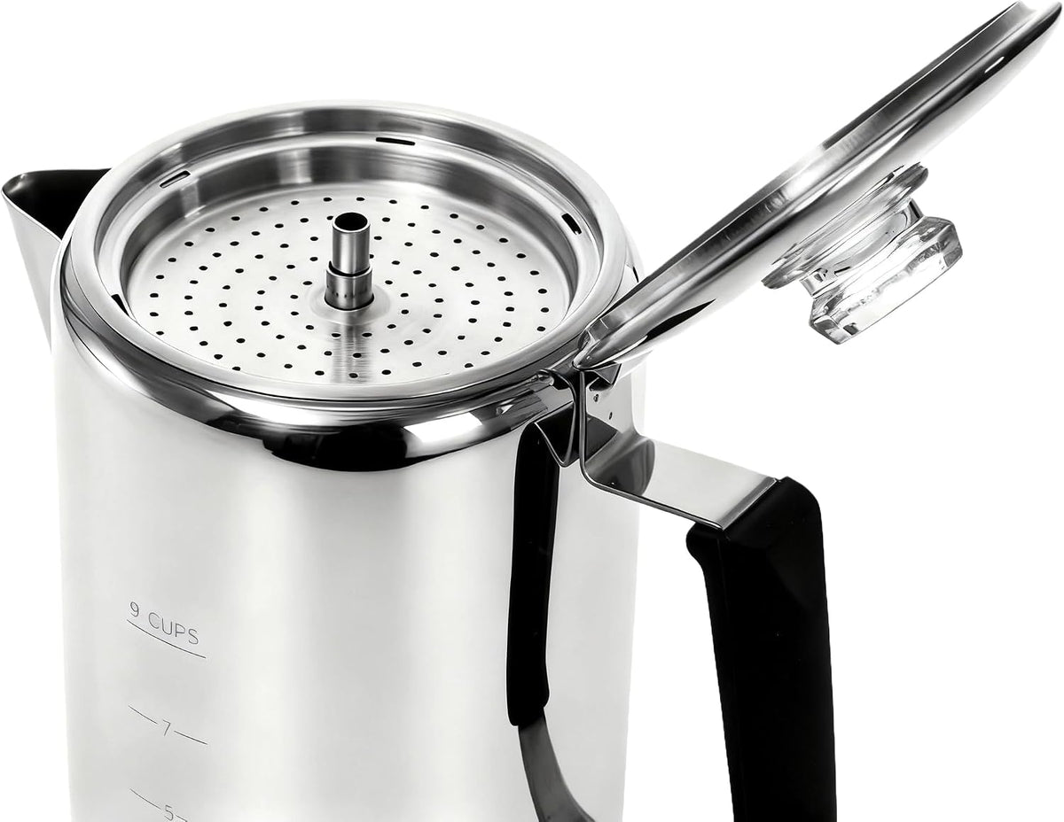 Cididu Coffee Percolator 9 Cup Camping Coffee Pot, Coffee Pot Outdoors, Stainless Steel Stove Top Brew Coffee Maker on Fire, Ideal for Group Camping, Hiking, Backpacking, RV and Travel