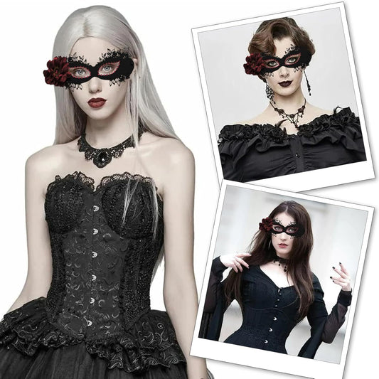 Halloween flower Mask Lace Rhinestone Half-face Mask for Women and Girls Masquerade Cosplay Costume Accessory - PuriLite