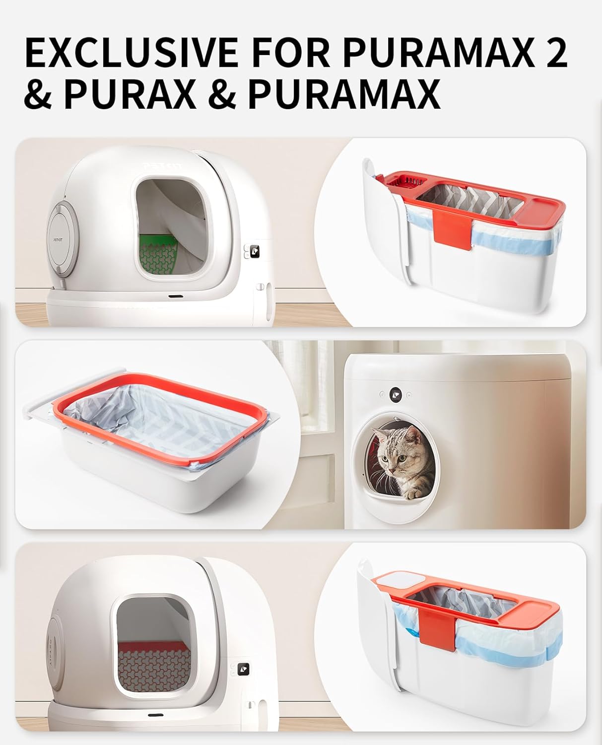 PETKIT PuraX PuraMax Replaced Waste Bags-1 Roll, Portable Cat Litter Waste Receptacles Bags for Self-Cleaning Cat Litter Box