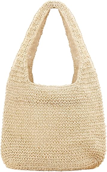 Wovanoo Hand-woven Straw Shoulder Bag Large Weaving Tote Bags Rattan Handbag for Women