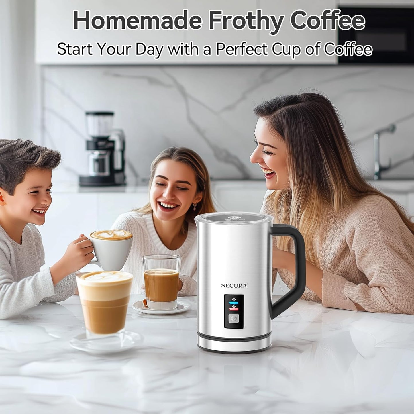 Secura Milk Frother, Electric Milk Steamer Stainless Steel, 16.9oz/500ml Automatic Hot and Cold Foam Maker and Milk Warmer for Latte, Cappuccinos, Macchiato, 120V