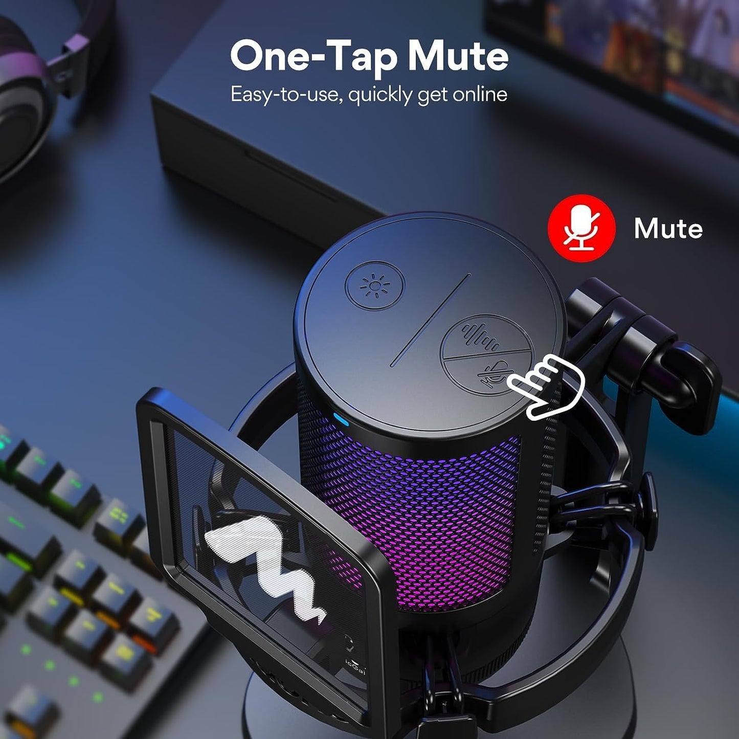 MAONO Gaming USB Microphone, Noise Cancellation Condenser mic with Mute, Gain, Monitoring, Boom Arm for Streaming, Podcast, Vocal, Twitch, YouTube, Discord, PC, Computer, PS4, PS5, Mac, DGM20S