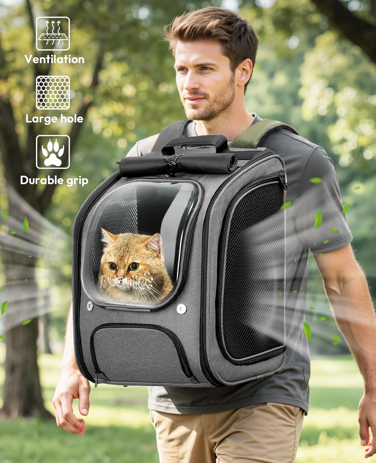 Pecute Bubble Cat Backpack, Large Space Cat Backpack Carrier with Breathable Mesh, Cat Carrier with Space Capsule Clear Bubble Window for Kitten and Puppy, Used in Travel Hiking Walking Outdoor,Green