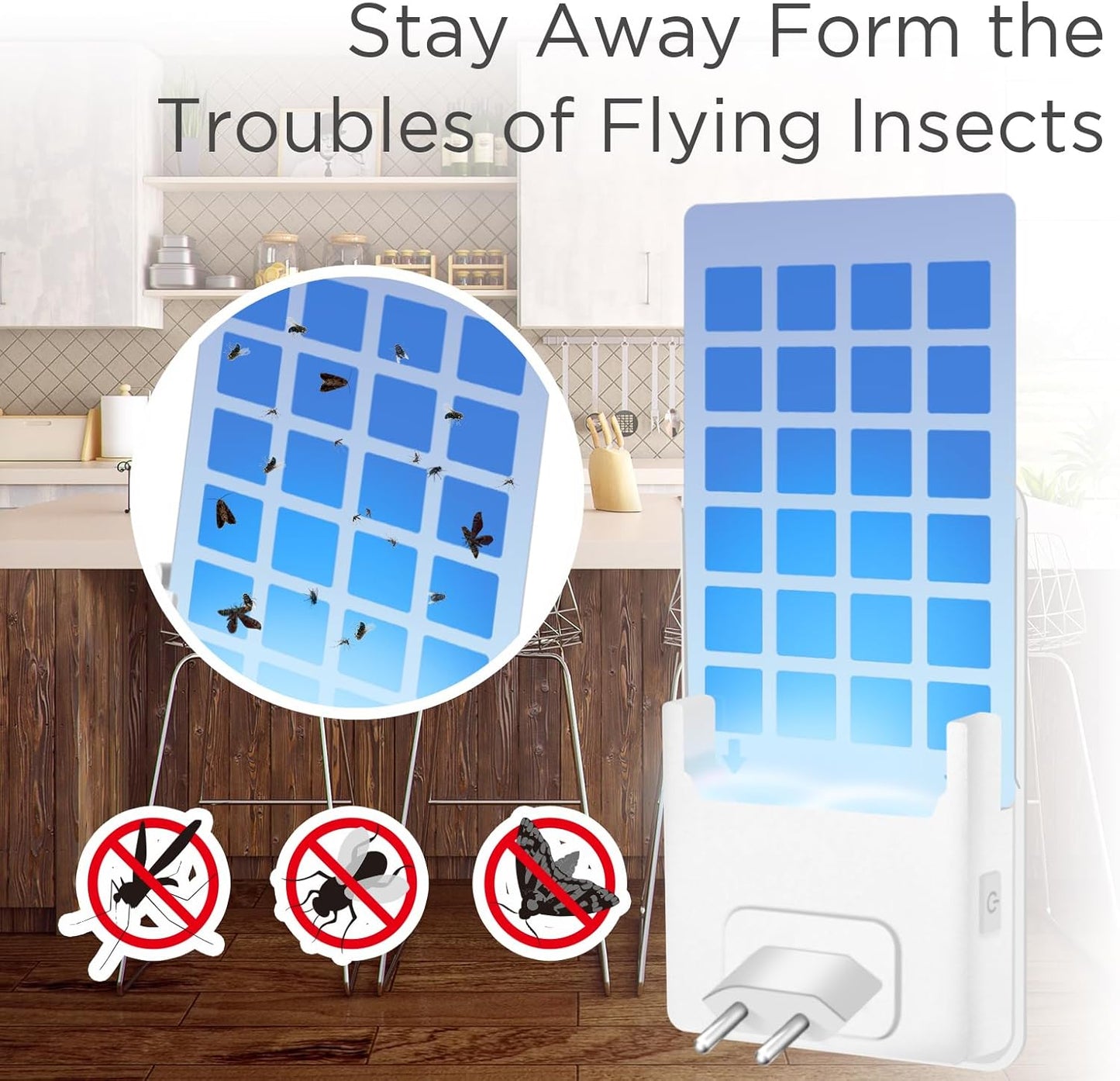 Flying Insect Trap Plug-in Mosquito Killer Indoor Gnat Moth Catcher Fly Tapper with Night Light UV Attractant Catcher for Home Office White-1PACK (1 Device+5 Refills)