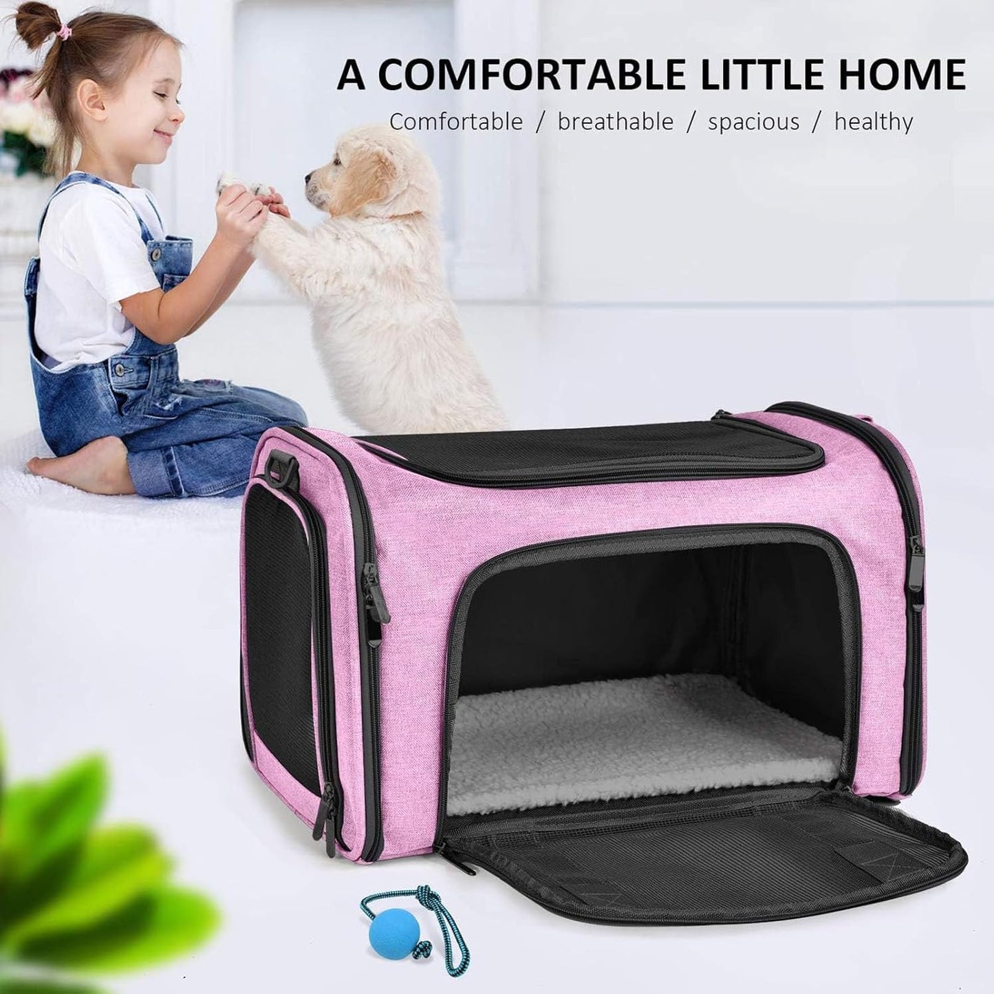 SFBAIHEN Cat Carriers Dog Carrier Pet Carrier for Small Medium Cats Dogs Puppies up to 15 Lbs, TSA Airline Approved Small Dog Carrier Soft Sided, Collapsible Waterproof Travel Puppy Carrier (Pink)