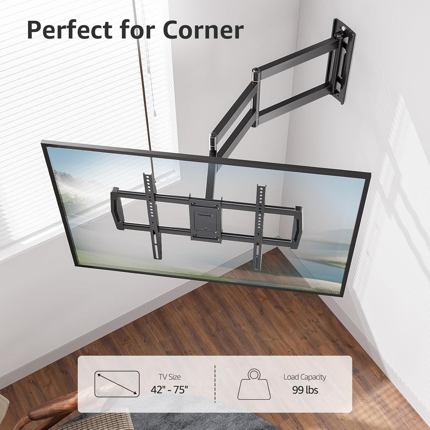 MOUNTUP 37.9" Long Arm TV Wall Mount for Most 42-75 Inch TVs, Full Motion Corner Wall Mount TV Bracket with Extension & Tilt & Swivel Articulating Arm, Max VESA 600x400mm and Up to 99 lbs, MU0047-L