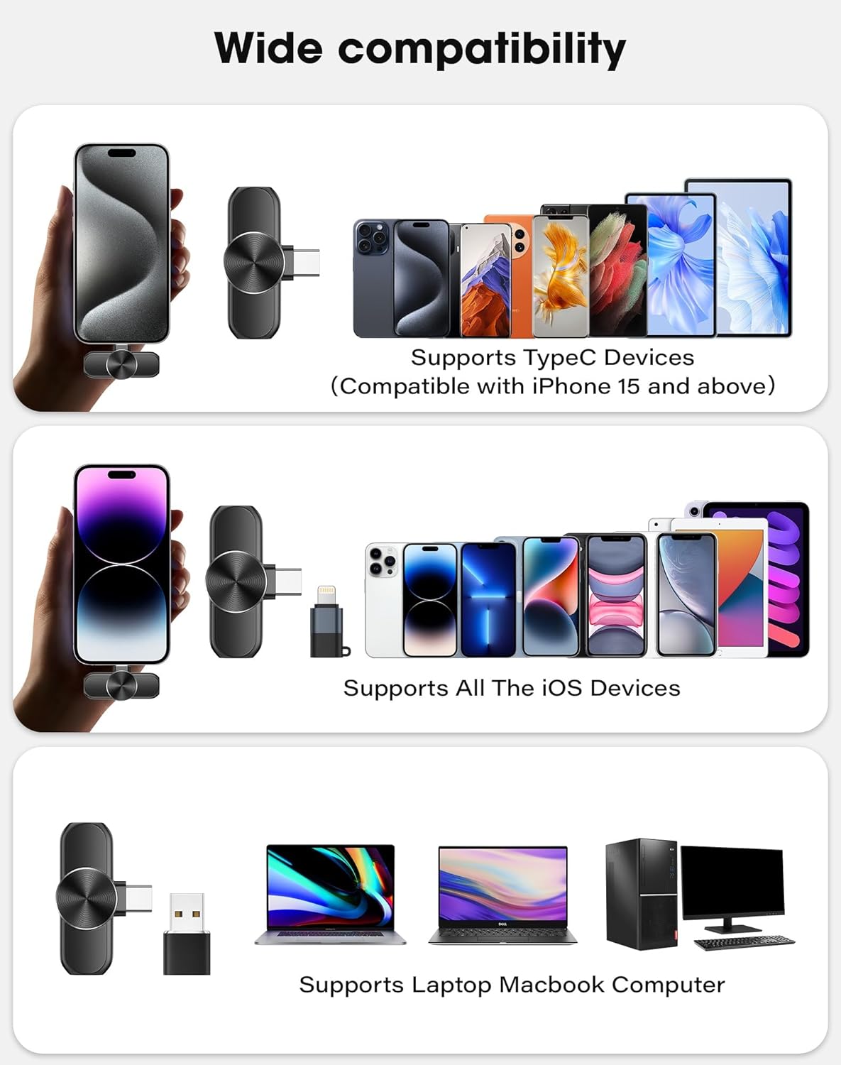 CKOKC Wireless Microphone for iPhone - Android Phone and Laptop PC, USB Microphones for Podcasting, Lavalier Microphone for Interview Video Vlog YouTube