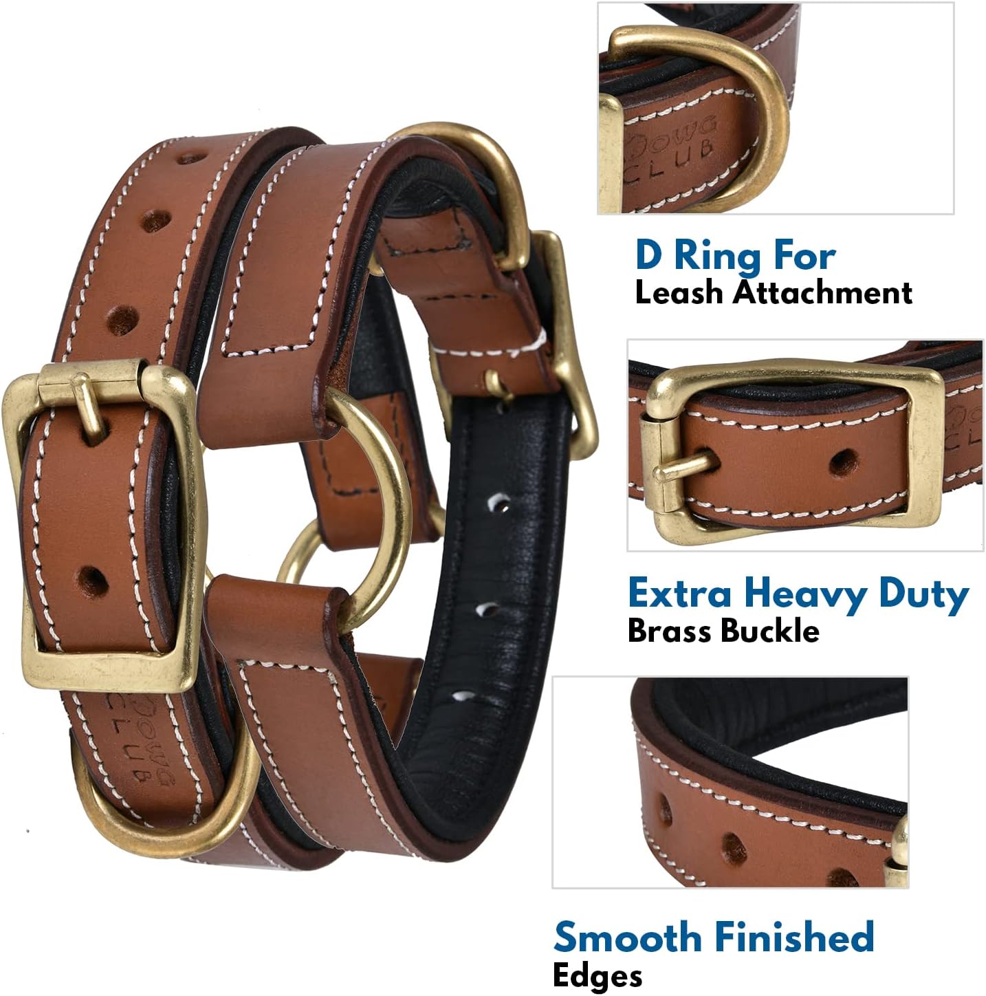 DowgClub | Genuine Leather Dog Collar | Full Grain, Heavy Duty | Comfortable, Strong | Best for Pups, Small, Medium & Large Breeds | Pink, Brown, Black, Tan