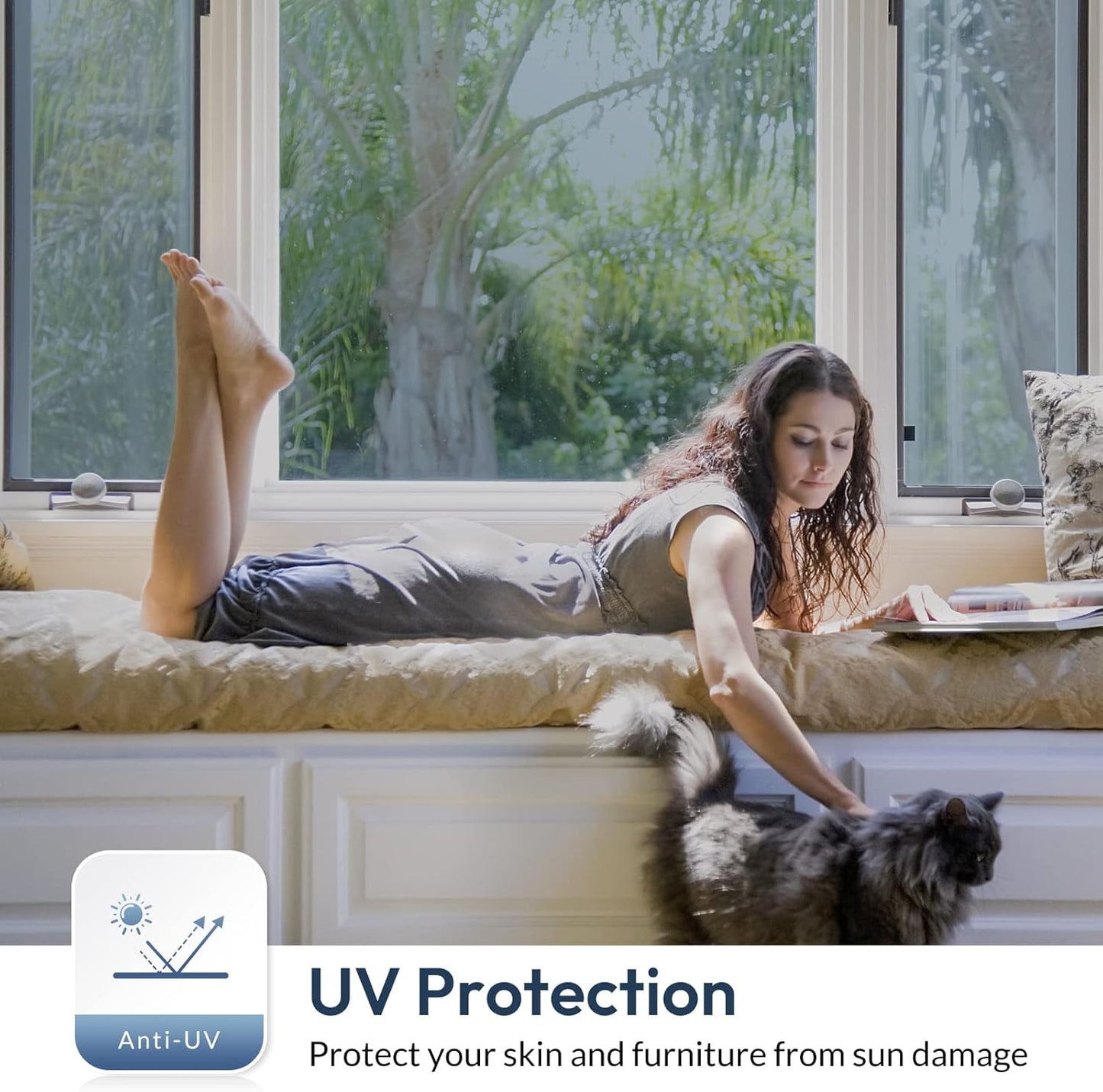 rabbitgoo Window Films for Privacy, Static Cling Frosted Glass Sticker, Non-Adhesive Privacy Film Sun Blocking Window Covering Frosting Vinyl Bathroom Sliding Glass Door, 44.5 x 200cm, Pure Frosted