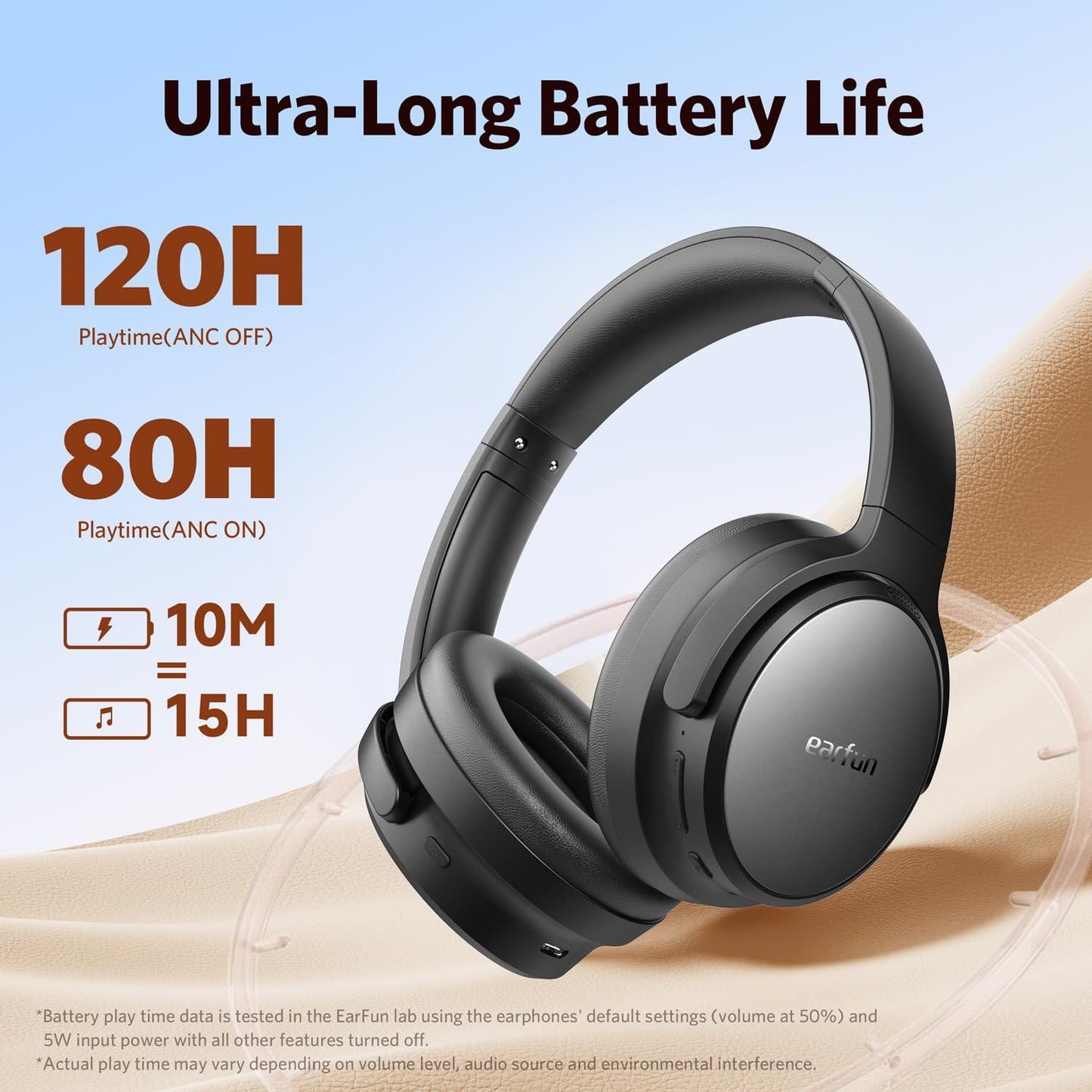 EarFun Tune Pro Active Noise Canceling Headphones, Wireless Bluetooth 5.4 Headphones with 5 Mics, 120H Playtime, Hi-Res Audio, Multipoint Connection, Custom EQ via App, Comfortable Fit