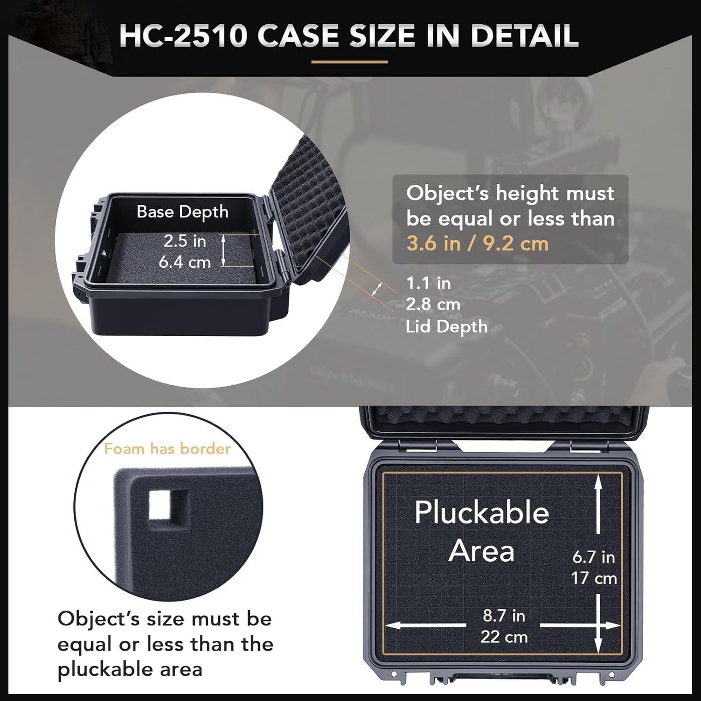 Lykus HC-2710 Portable Waterproof Hard Case with Foam, Camera Case with Customizable Fit Foam,Fit use of Drones,Camera, Equipments, Interior Size 27x16x8 cm
