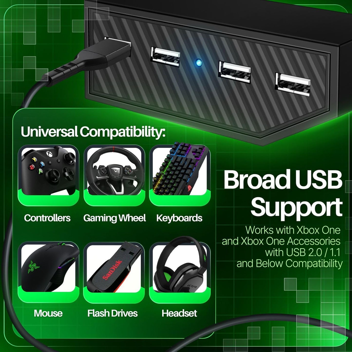 TNP USB Port Hub Adapter for Xbox One (Black) - High Speed 4 Ports USB Hub Extension Expansion Charger Connector Splitter for Xbox One Game Console Accessories