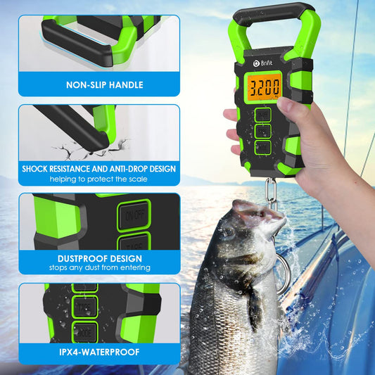 Upgraded Digital Fishing Scale with Ruler, 15g/50kg Electronic Digital Luggage Scale, 110lb Max Fishing Postal Hanging Hook Scale with Measuring Tape, Backlit LCD Display (Batteries Included)