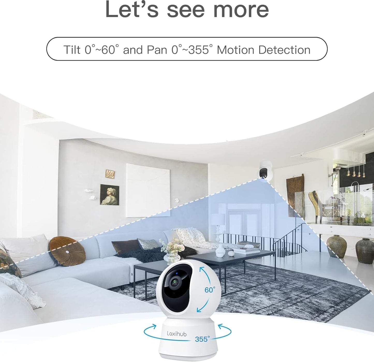 360° View 2K Pet Camera with Phone App, Indoor Security Camera, P2T Baby Monitor, Pan/Tilt, Motion & Sound Detection, Night Vision,Two-Way Audio, Works with Alexa