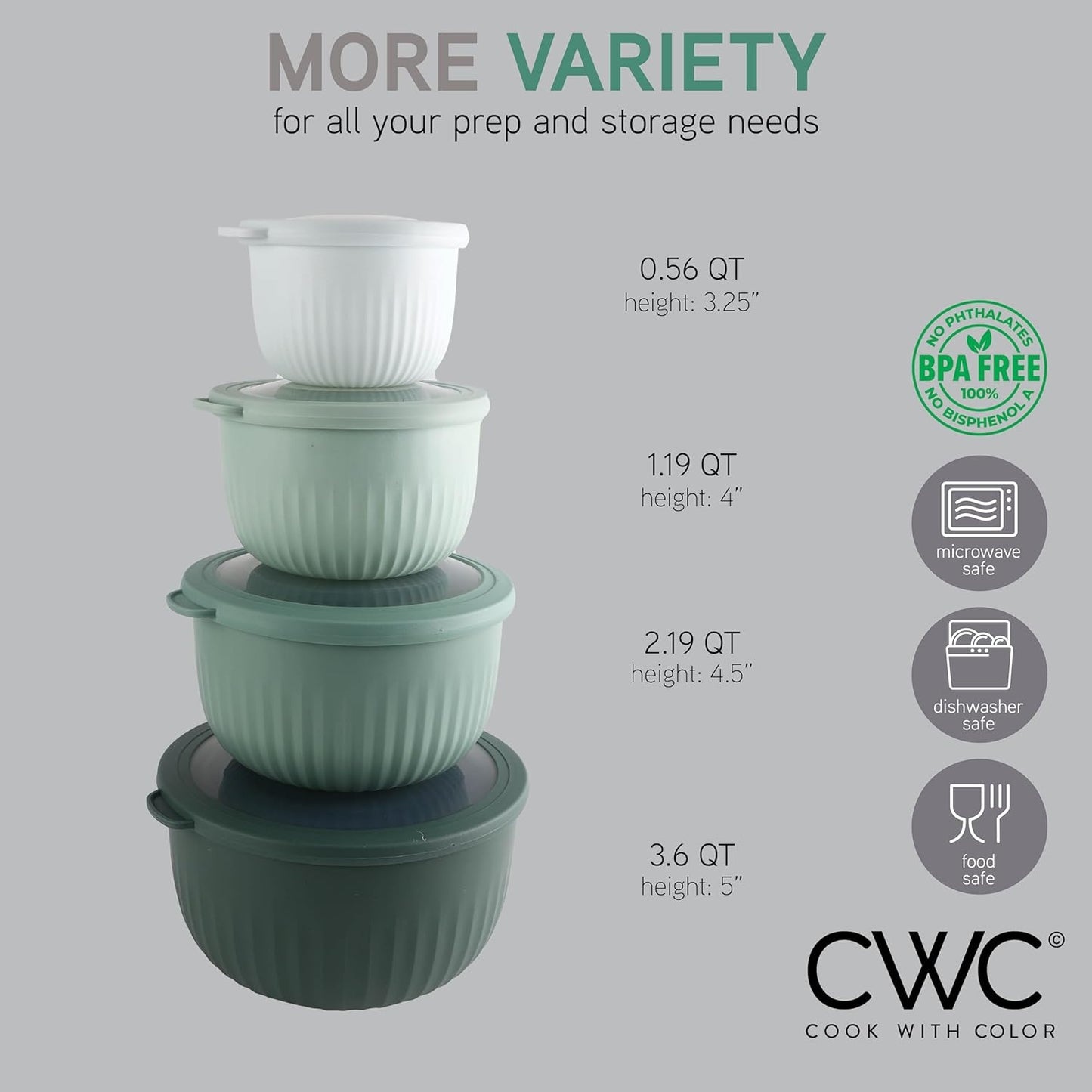 COOK WITH COLOR Prep Bowls with Lids- 8 Piece Nesting Plastic Small Mixing Bowl Set with Lids (Teal Ombre)