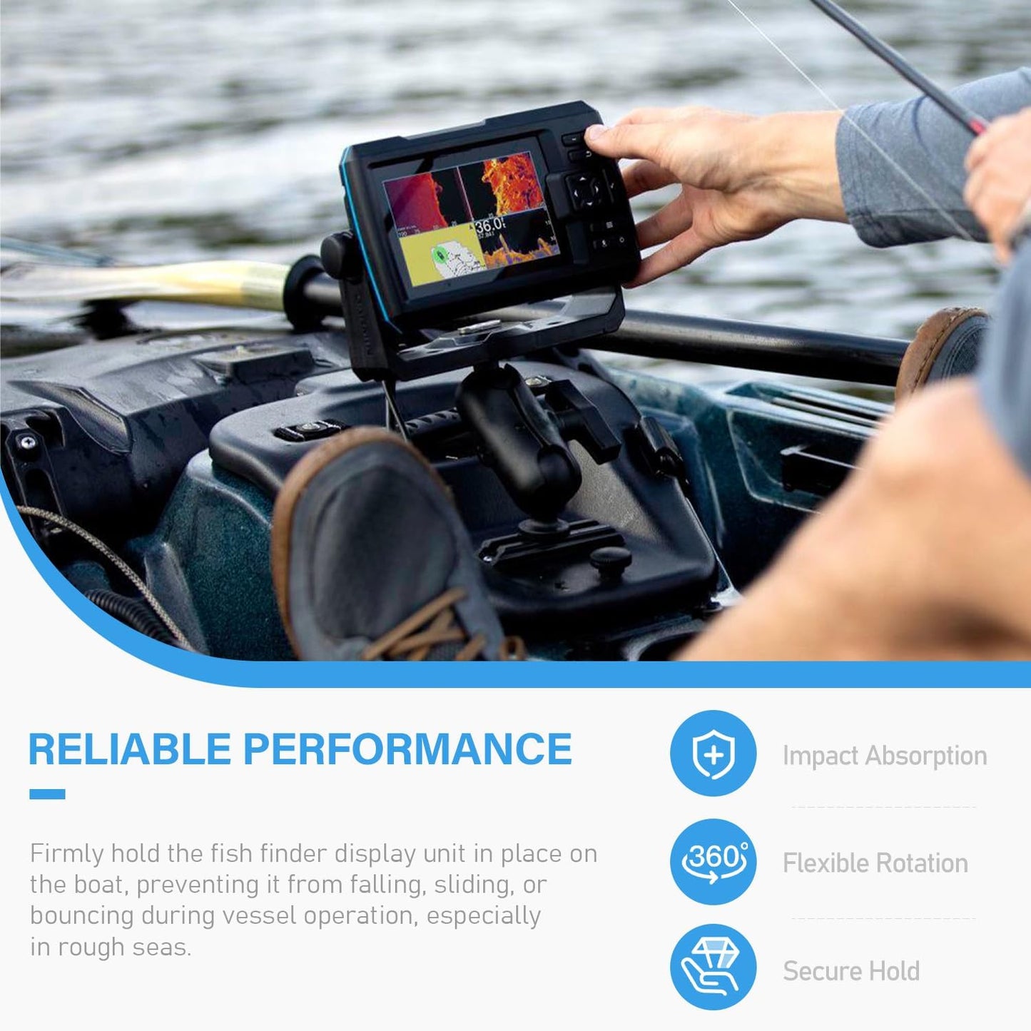 Bzsunway Medium Arm Marine Electronic/Depth Fish Finder Mount with 1.5" / C Size Ball, Medium Arm Marine Electronic/Depth Finder Mount, Suitable for Garmin, Lowrance and Helix 8-10