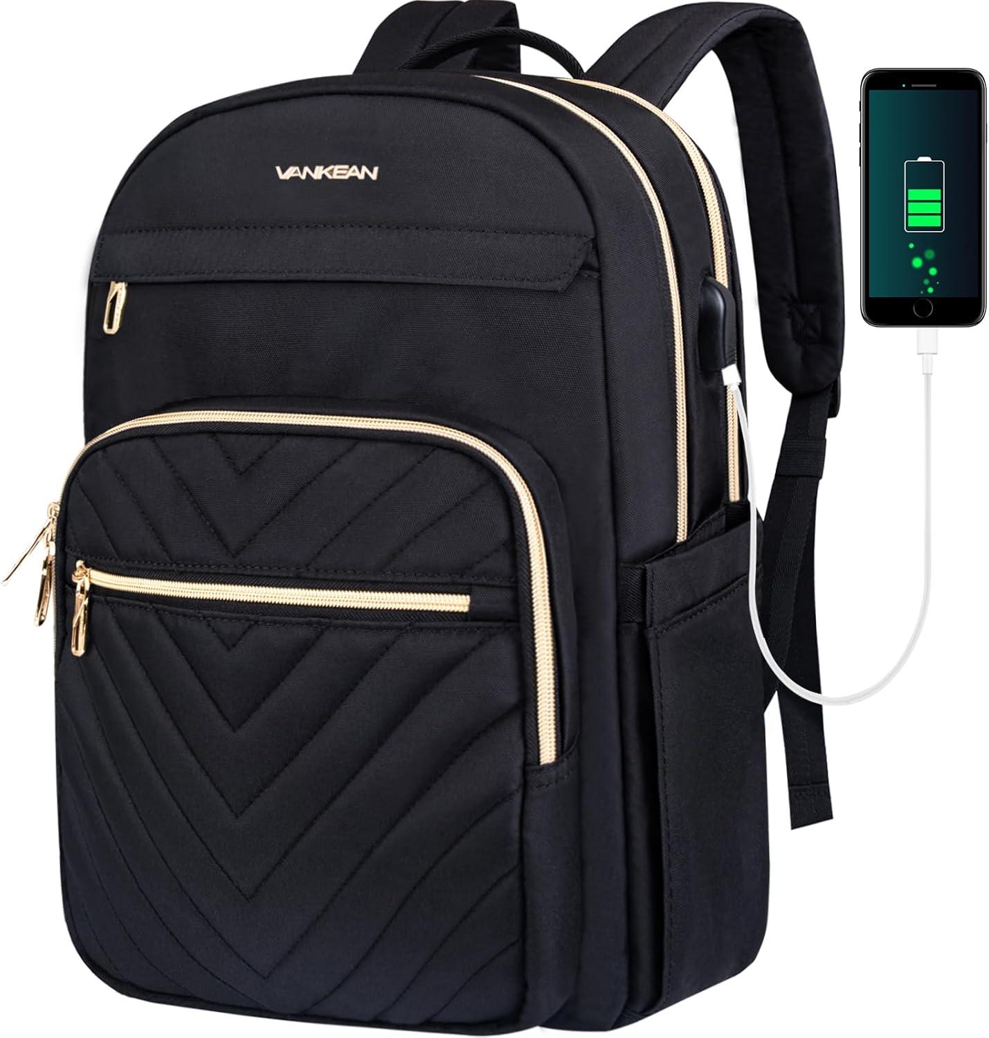 VANKEAN Laptop Backpack for Women Men Work Laptop Bag Fashion with USB Port, Daypacks for College, Business (Black, 15.6 Inch)