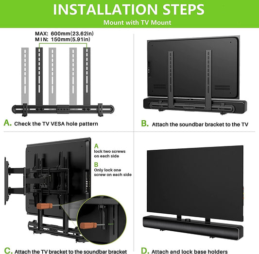 USX MOUNT Universal Soundbar Mount to TV, Sound Bar Wall Mount Bracket Above or Under TV, Up to 13 Lbs, Removable No-Slip Base Holder Extends 3.46”-6.06, Easy to Install, XAS002 - PuriLite
