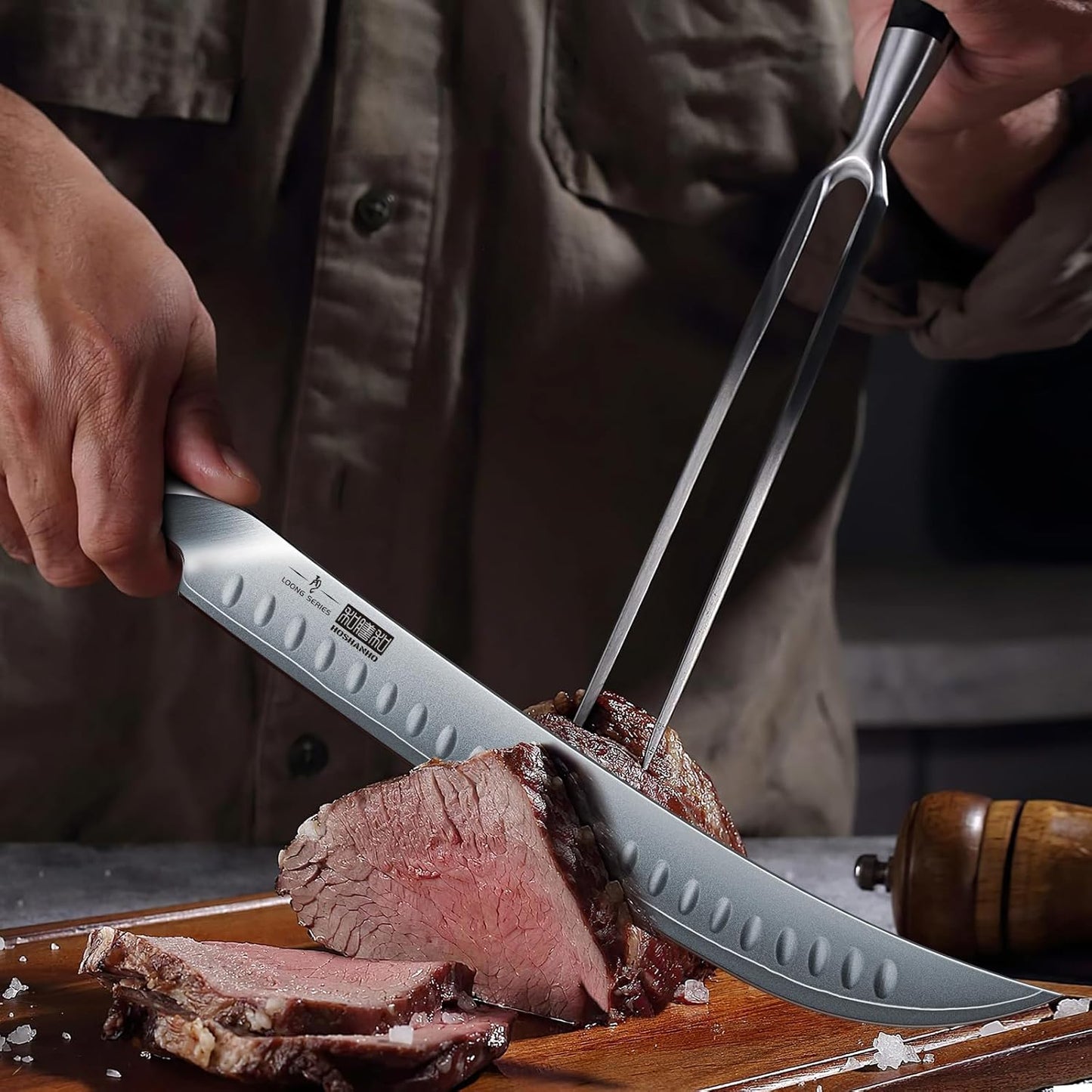 HOSHANHO Carving Knife 12 Inch, Japanese High Carbon Steel Slicing Knife with Ergonomic Pakkawood Handle, Razor Sharp Brisket Knife for Meat Cutting, BBQ, Turkey