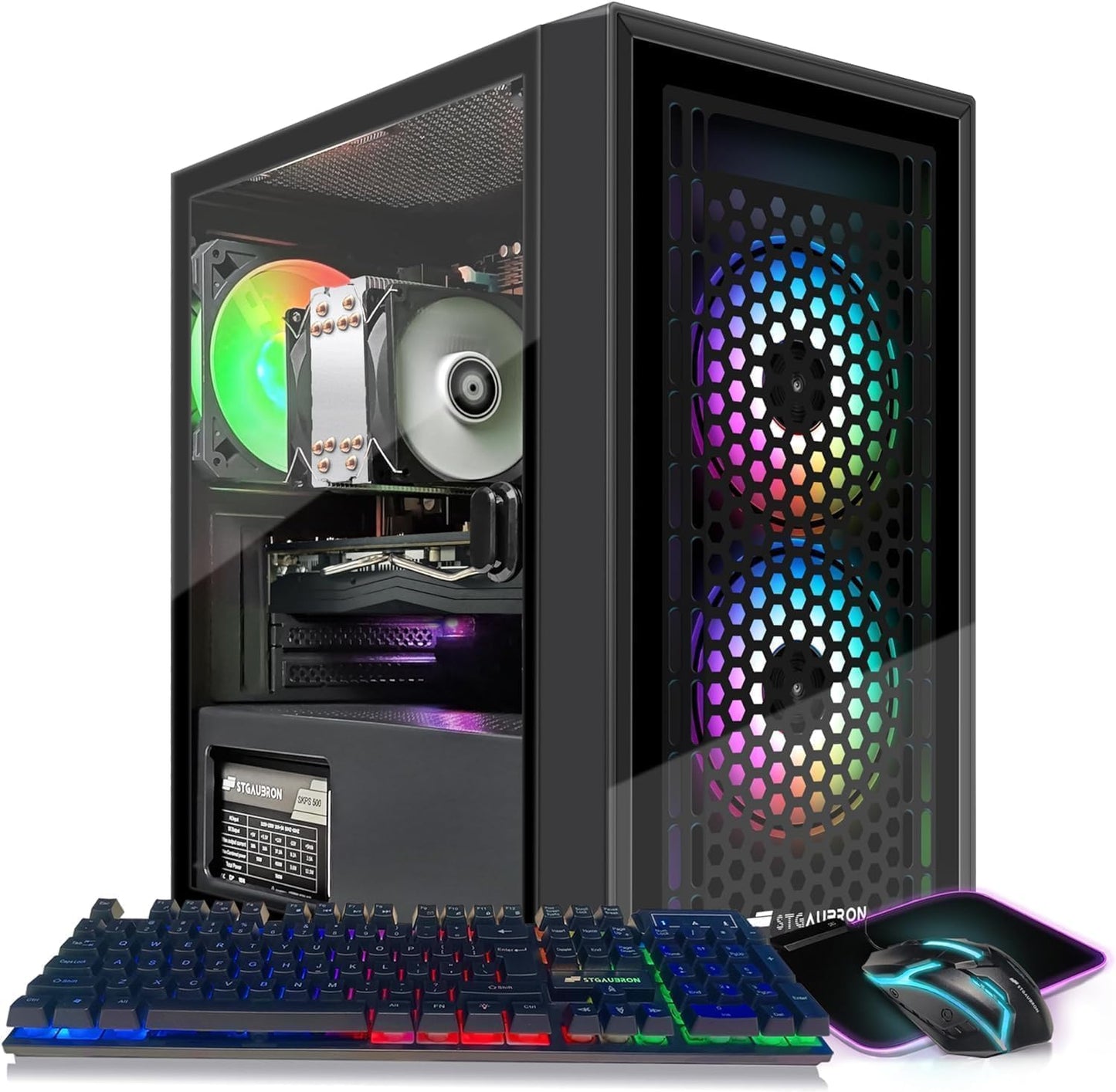 STGAubron Gaming PC Computer Desktop, GeForce RTX 2060 Super, Intel Core i7 8th up to 4.1GHz, 16G DDR4, 1T SSD, 600M WiFi, BT 5.0, RGB Fan x6, Windows 11 Home