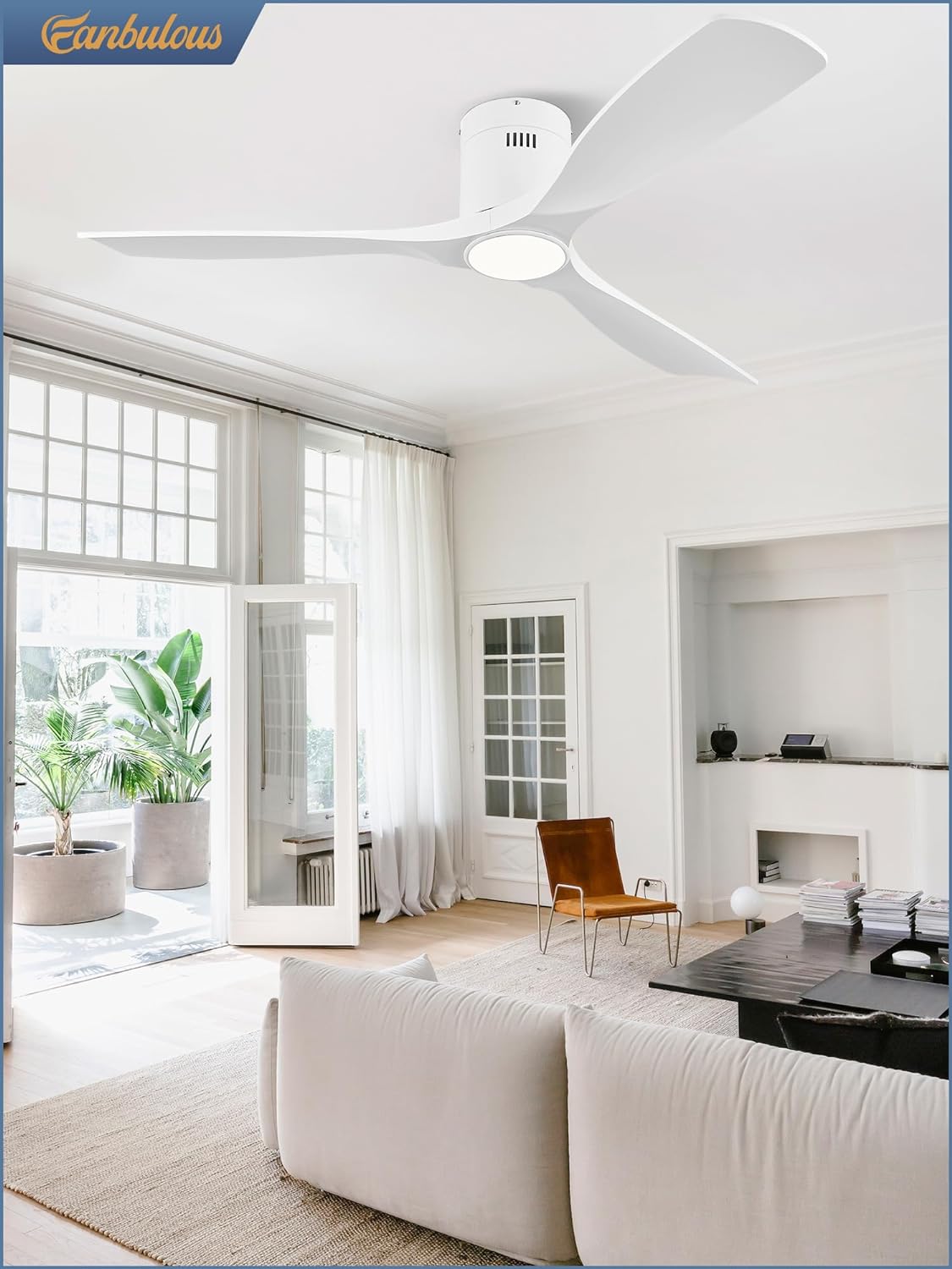 Fanbulous 52" Ceiling Fans with Lights and Remote Control,Modern Flush Mount Ceiling Fan with 3 LED Colors,Outdoor Low Profile Ceiling Fans with 6-Speeds Timer DC Motor for Bedroom Living Room Patio