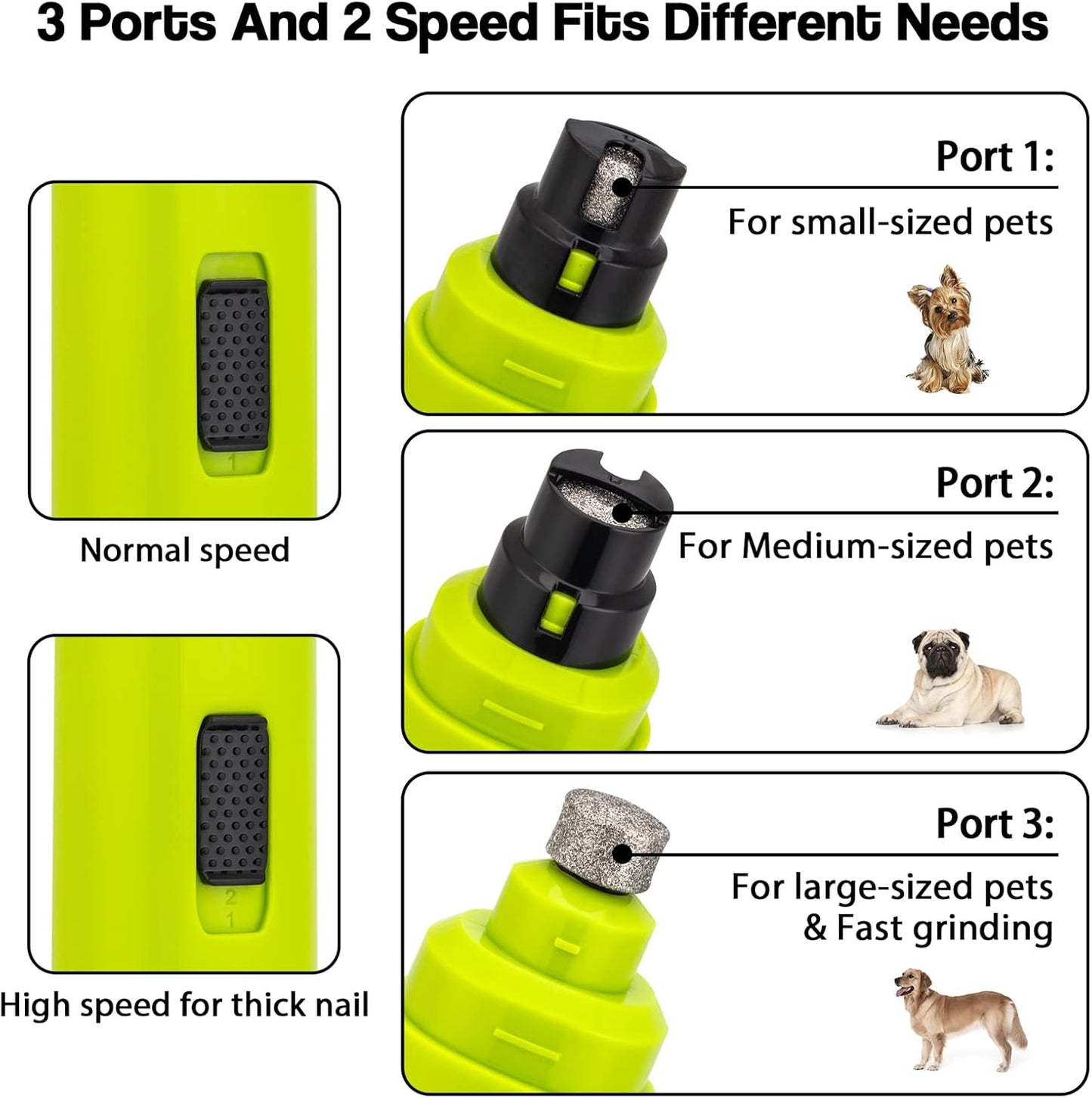 Casfuy Dog Nail Grinder Upgraded - Professional 2-Speed Electric Rechargeable Pet Nail Trimmer Painless Paws Grooming & Smoothing for Small Medium Large Dogs & Cats (White)