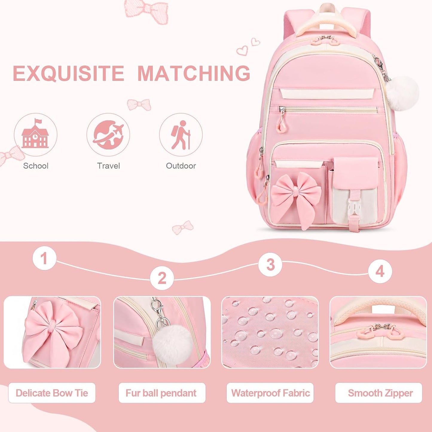 DIGOBAY Backpack for Girls, 3PCS Girls Backpack with Lunch Bag Pencil Case, Kids Backpack for Kindergarten Elementary School