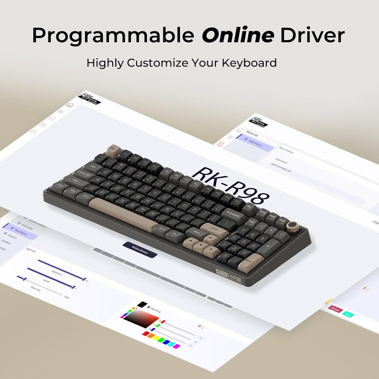 RK ROYAL KLUDGE R98 Pro Mechanical Gaming Keyboard, 96% Wired Creamy Keyboard RGB Backlit with Number Pad and Volume Knob, Gasket Mount, MDA Profile PBT Keycaps, Hot Swappable Pre-lubed Tactile Switch