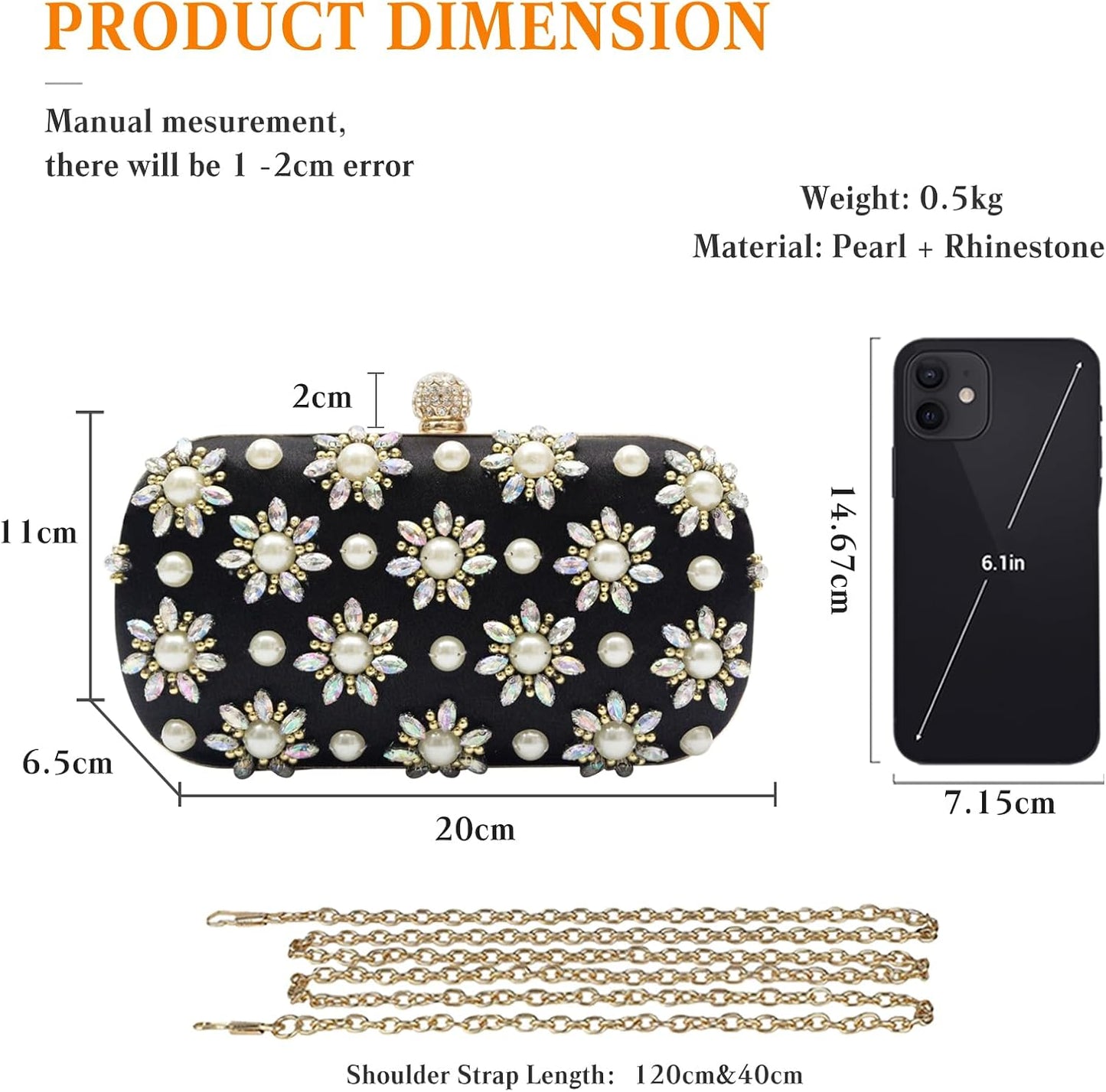 CORIOS Rhinestone Evening Bag for Women Beaded Clutch Bag Bridal Wedding Purse Glitter Shoulder Bag Luxury Crystal Handbag