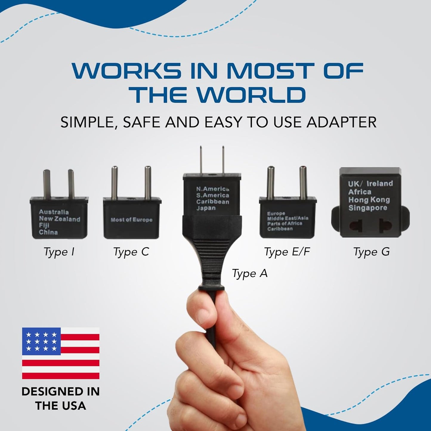 Ceptics Universal Travel Adapter kit, Dual USB (QC 3.0) + 2 US outlets + USB-C Cable, Use with Chargers, Cell Phones, Laptops, 6 Plug attachments for Worldwide use (Does Not Convert Voltage) (WPS-2B)