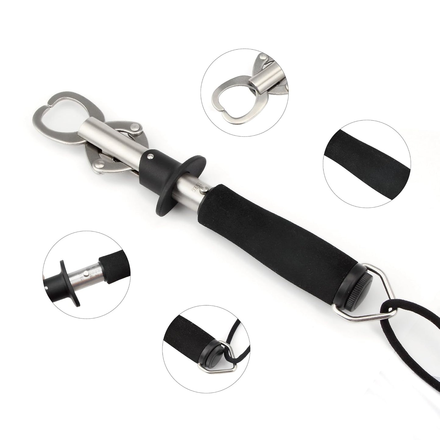 Crazy Shark Portable Stainless Steel Fish Lip Grabber Gripper Grip Tool Fish Holder Tackle EVA Handle 40lbs (Dark Gray)