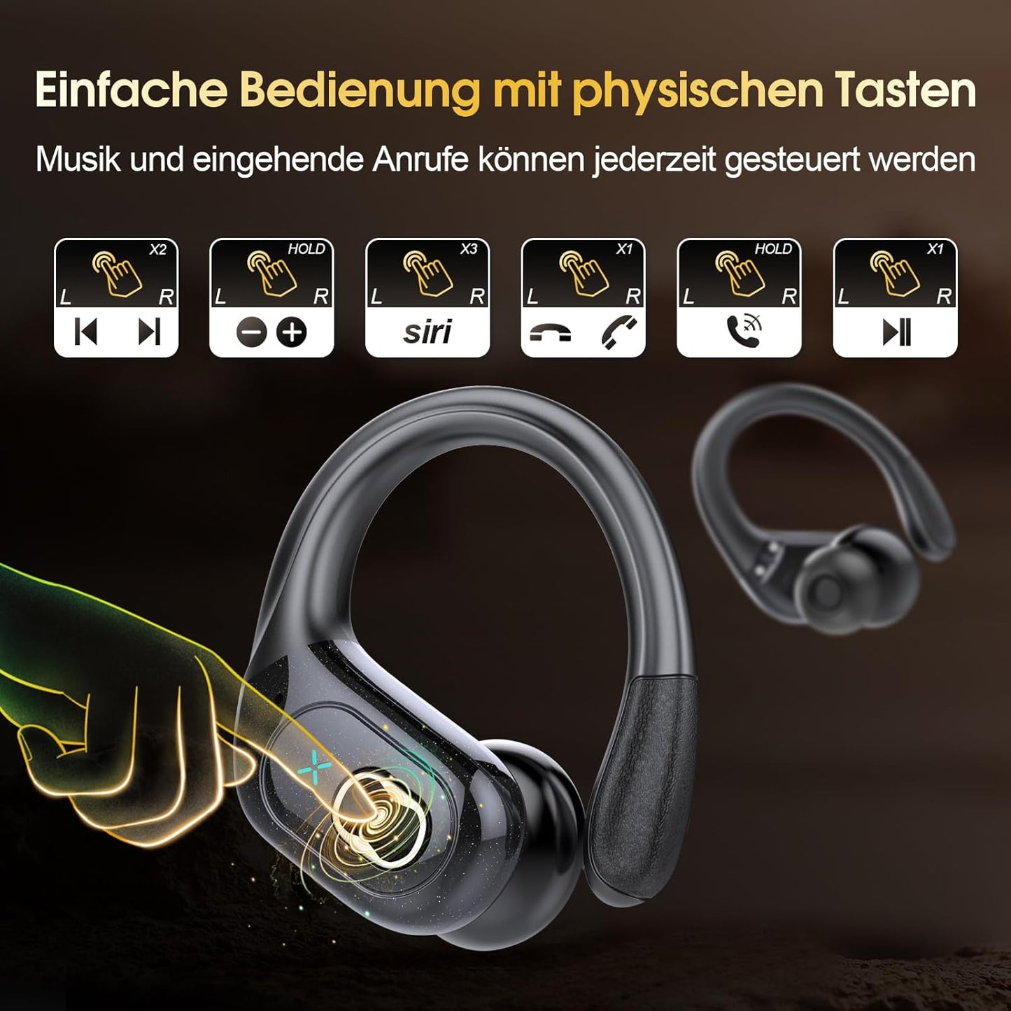 STECEi Wireless Earbuds 75hrs Bluetooth 5.4 Headphone Sport, Bluetooth Earbuds HiFi Stereo Over Ear Bud with Earhooks, ENC Noise Cancelling Mic, IP7 Waterproof Wireless Earphone for Workout/Running - PuriLite