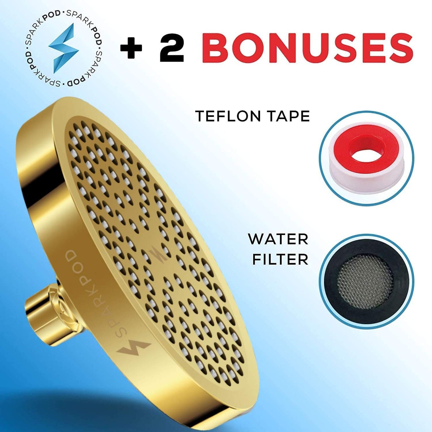 SparkPod Shower Head - High Pressure Rain - Premium Quality Luxury Design - 1-Min Install - Easy Clean Adjustable Replacement for Your Bathroom Shower Heads (Luxury Polished Chrome, 6 Inch Round)