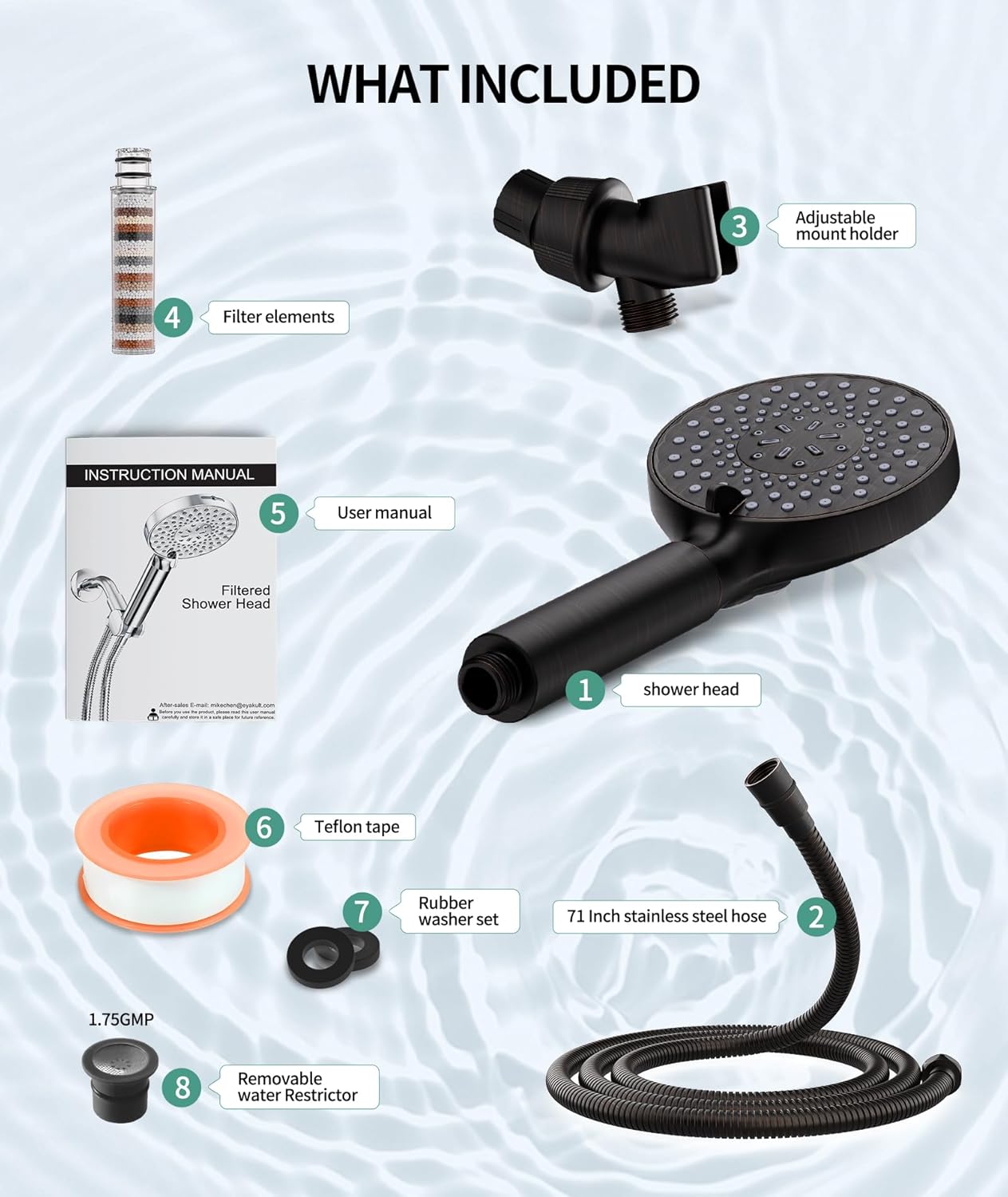 Filtered Shower Head with Handheld, High Pressure 9 Spray Mode Chrome Showerhead with Filters,Detachable Shower Head,Water Softener Filters Beads for Hard Water -Remove Chlorine
