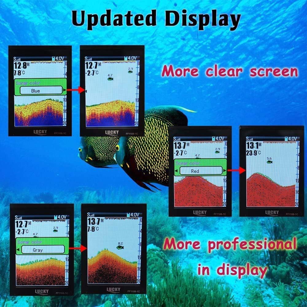 LUCKYLAKER Portable Fish Finder Transducer Sonar Sensor 147 Feet Water Depth Finder LCD Screen Echo Sounder Fishfinder with Fish Attractive Lamp for Ice Fishing Sea Fishing