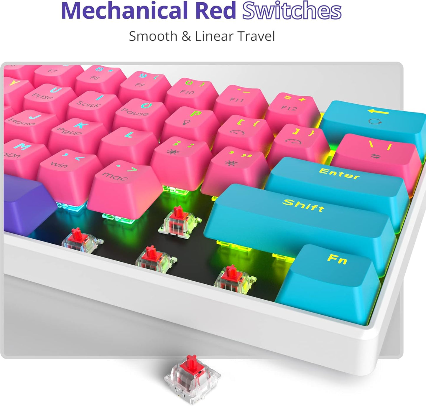 Fogruaden Full Size Mechanical Keyboard, Green Matcha Keyboard, Wired USB 104 Keys RGB Backlit Gaming Keyboard with Number Pad, Red Switches, NKRO Mechanical Keyboard for Windows Laptop PC Gamer