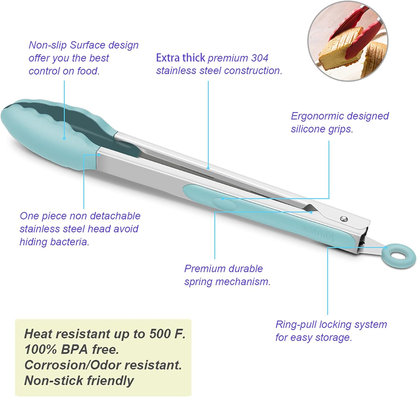 Purilite Select Silicone & Stainless Steel Kitchen Tongs