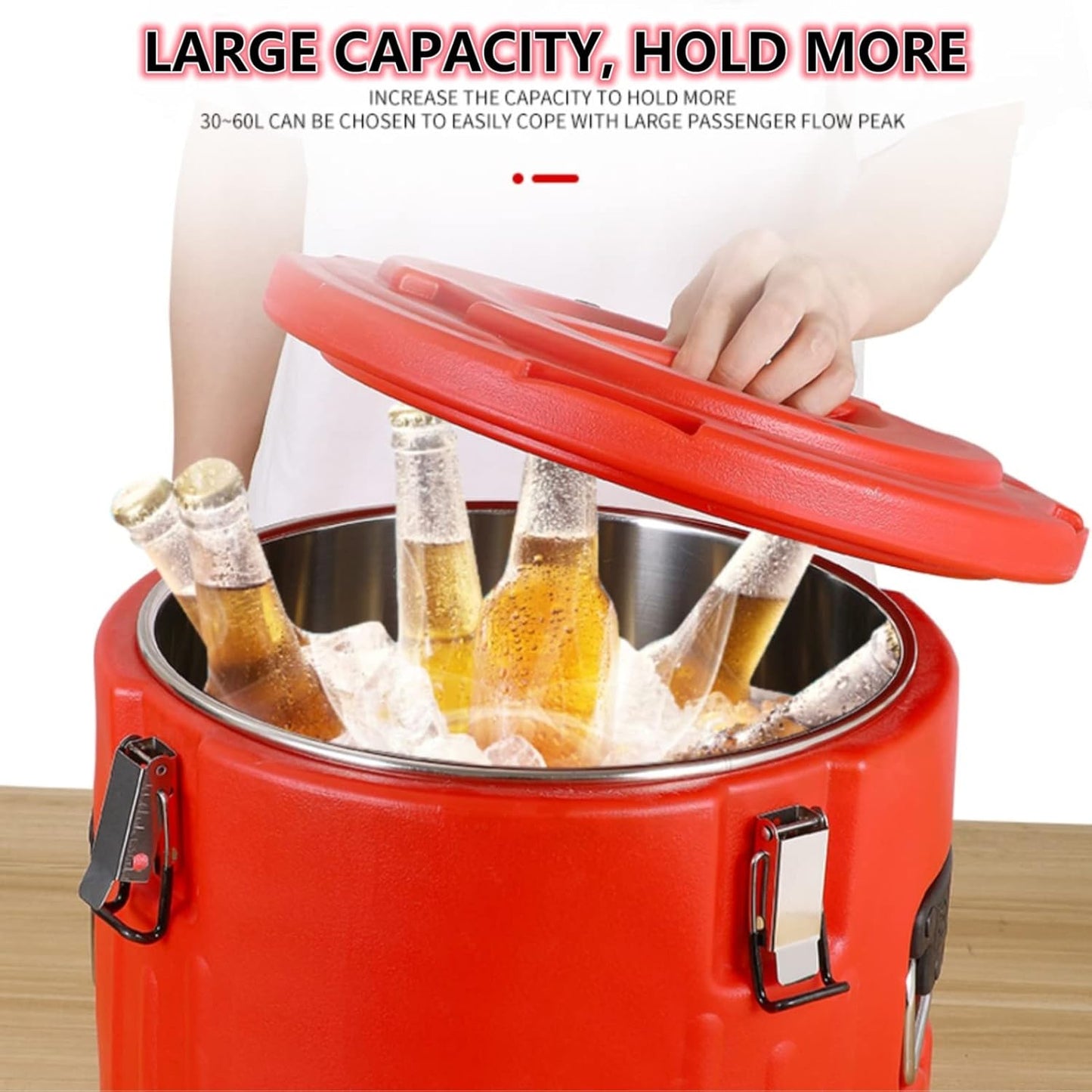 Insulated Soup Pan Carrier Portable Commercial Hot -Cold Hot Box Food Warmer Large Insulation Barrel Cooler Carrier Stainless Steel Lining with Dust Cover 15Quarts(3.75gal)