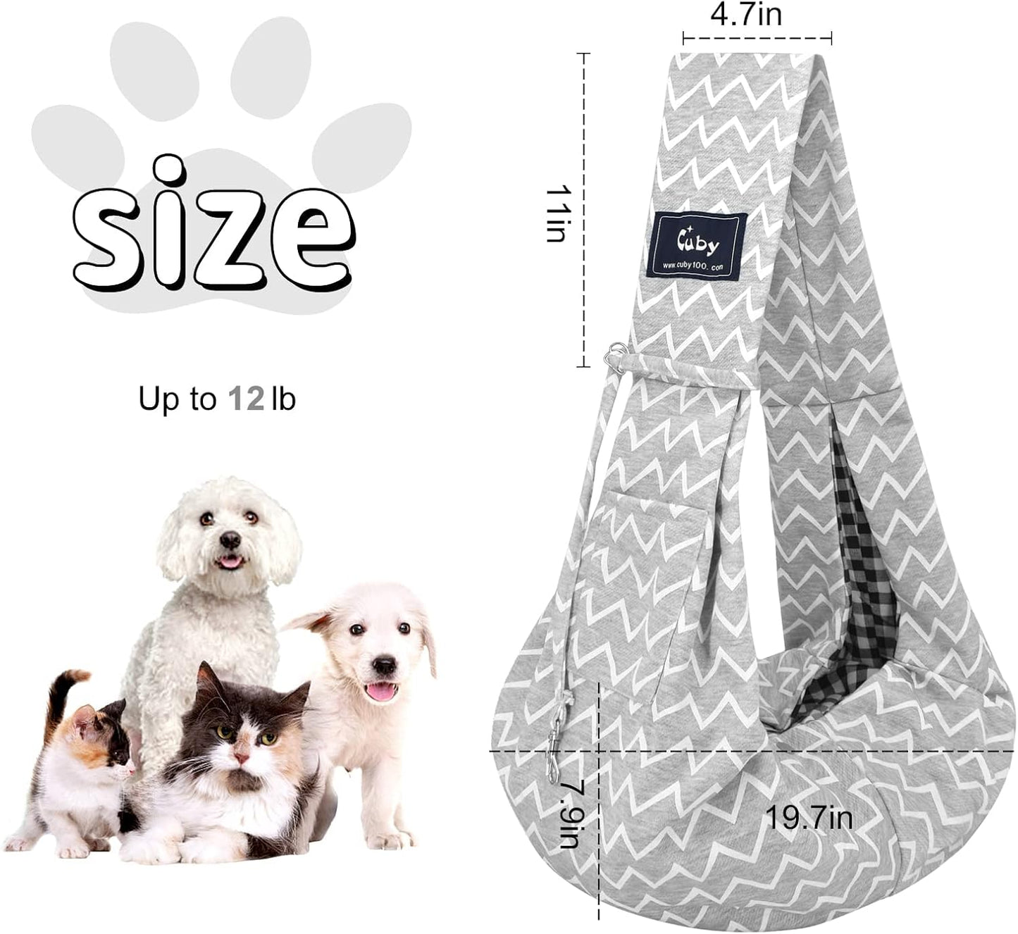 Cuby Adjustable Dog Cat Sling Padded Hard Bottom Pet Carrier Sling Soft Carrying Puppy Bag for Small Dogs Cats Outdoor Travel (Grayish-White)