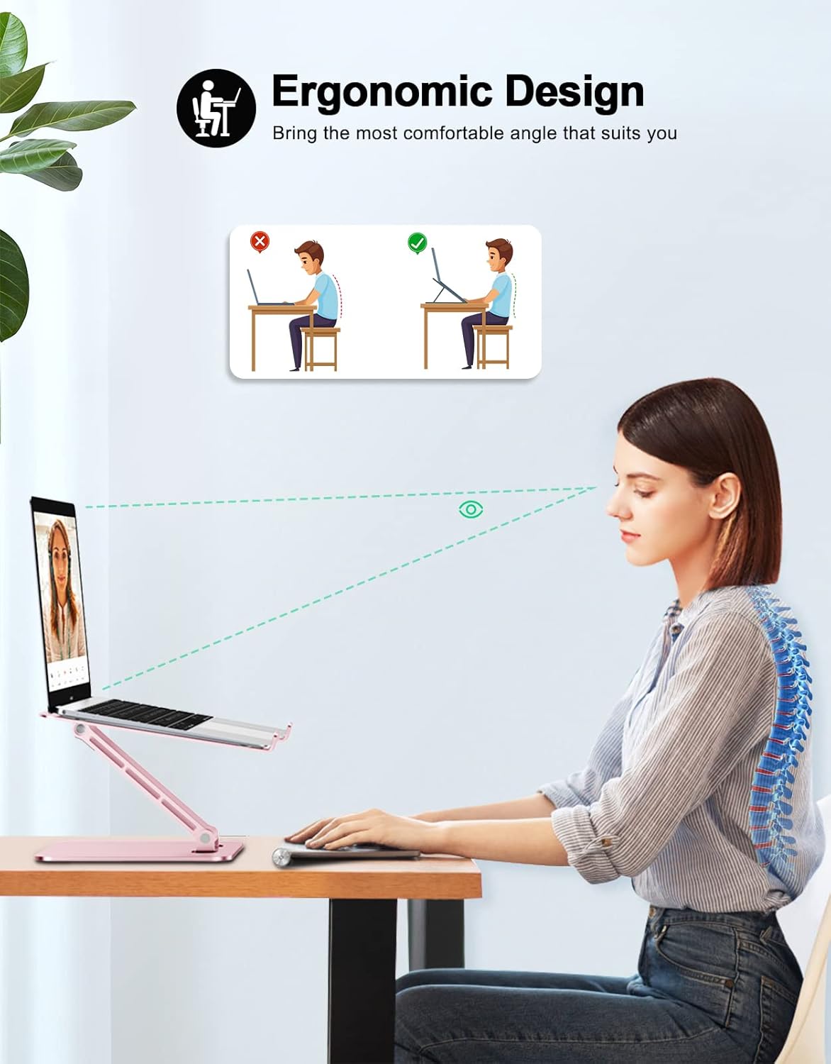 Zewwen Laptop Stand for Desk, Ergonomic Adjustable Foldable Computer Stand with Heat-Vent, Aluminium Alloy Laptop Riser Compatible with MacBook Air, Pro, Dell XPS, Samsung, 10”-16"
