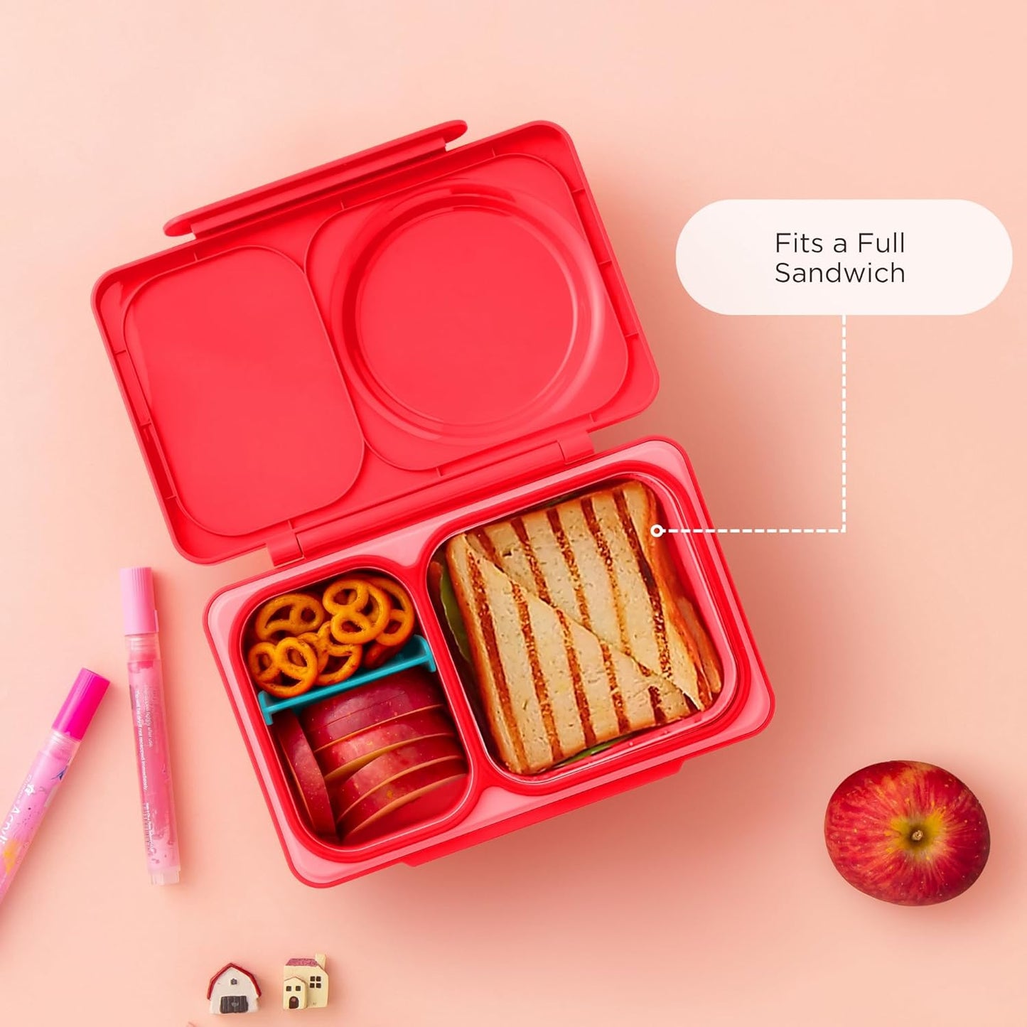 OmieBox UP bento box for kids | Insulated lunch box | Insulated food jar | Cooler ice pack | 2 Compartments (Cherry Pink)