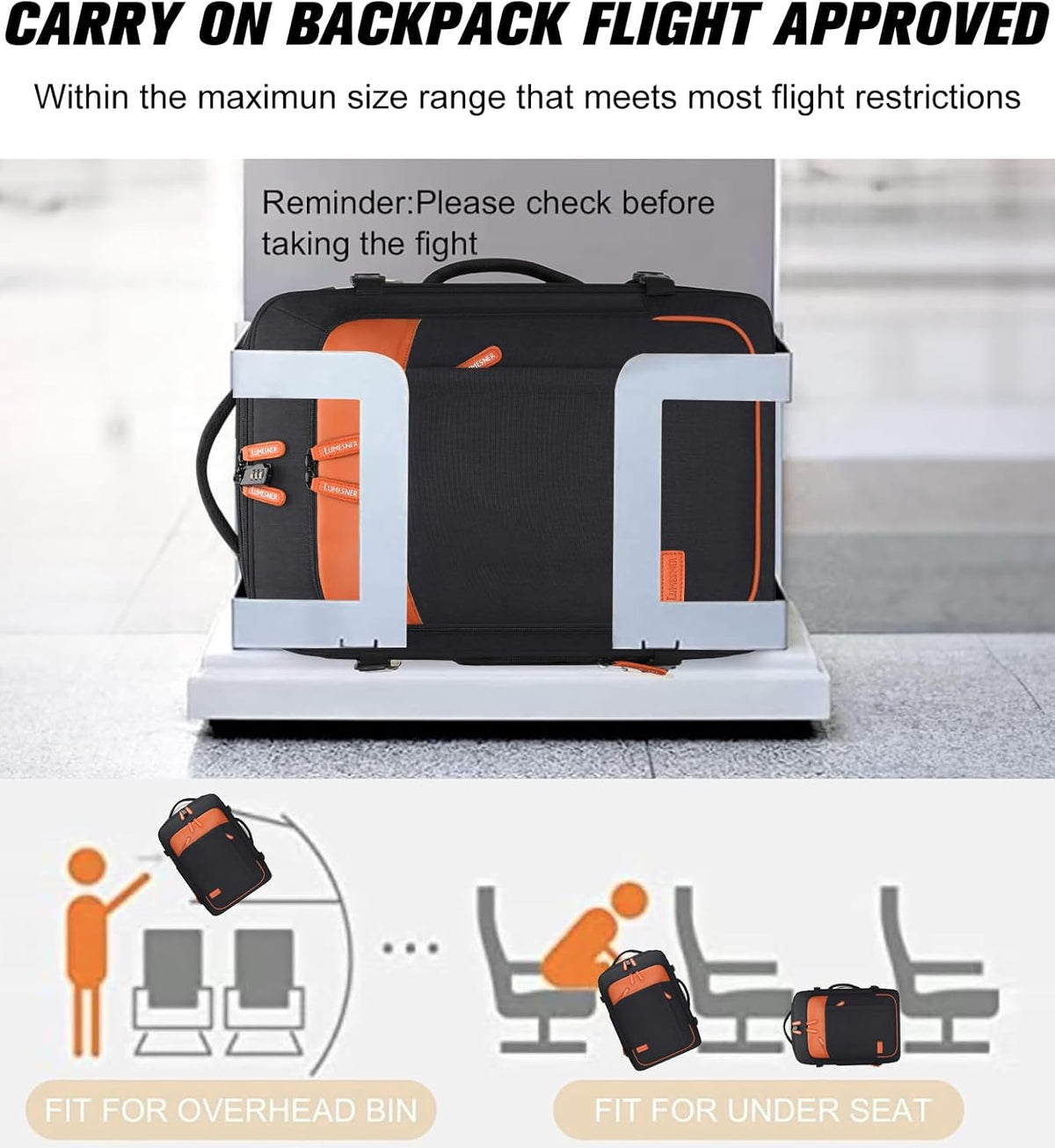 Lumesner Carry on Backpack, Extra Large 40L Flight Approved Travel Backpack for Men & Women - PuriLite