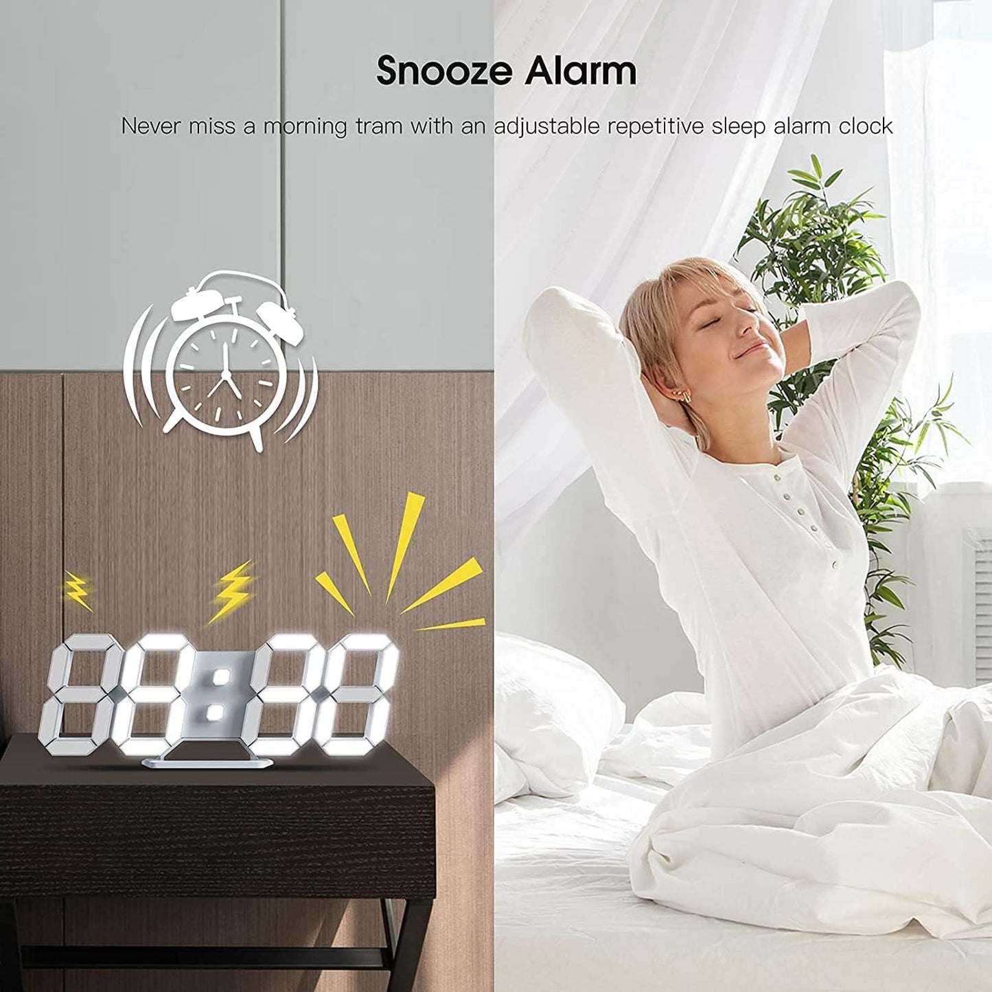 EDUP HOME 3D LED Wall Clock Desk Alarm Clock 7 Colors 9.7" with Remote Control, Digital Alarm Clock Adjustable Brightness Timer 12/24 Hr Time/Date/Temperature for Kid Bedroom/Kitchen/Office