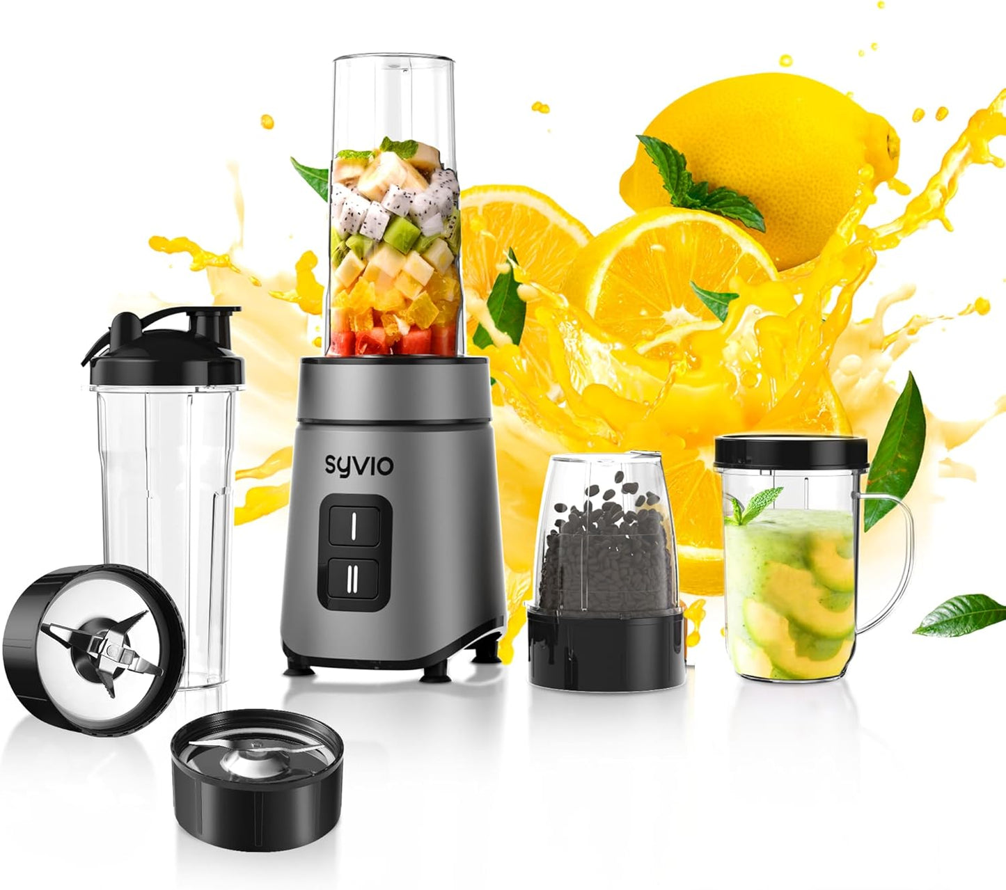 Smoothie Blender Syvio 600W,Juice and Shakes,Personal Blender with 2 Speed Control, Mini Blender with 2 BPA-Free 20 Oz Portable Blender Cups,Nutritious Recipe,Personal Blenders for Smoothies Shake