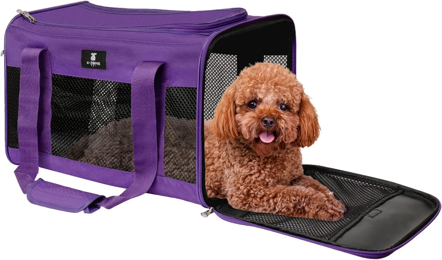 X-ZONE PET Cat Carrier Dog Carrier Pet Carrier for Small Medium Cats Dogs Puppies of 15 Lbs,Airline Approved Soft Sided Pet Travel Carrier,Dog Carriers for Small Dogs - Black Grey Purple Blue Brown