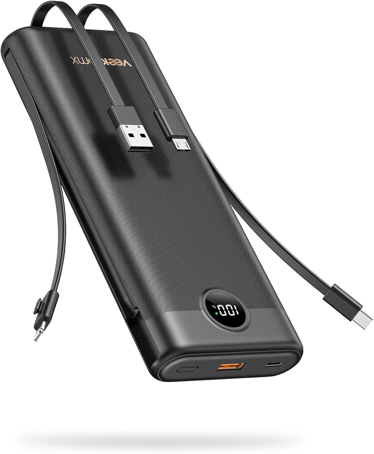 VEEKTOMX Power Bank with Built-in Cables 10000mAh Portable Charger for iPhone Slim Fast Charge USB C Battery Pack Travel Essentials Powerbank Compatible with iPhone, Samsung, Android, etc
