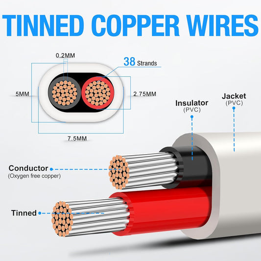 NAOEVO 16 Gauge Marine Wire Duplex, 16 AWG Stranded PVC Marine Electrical Wire, Waterproof/Corrosion Resistant/Tinned Copper Electrical Cable for Boat/Automotive/RV/Solar (30FT)