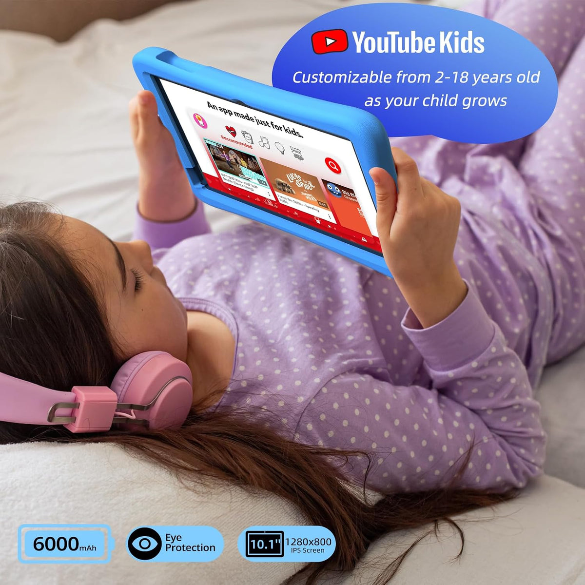 2026 Upgraded Kids Tablet, 10 Inch Android 15 Tablet for Kids with 8-Core, 12(4+8) GB RAM 64GB Storage, EVA Shockproof, Kids Space, Parental Control, BT, WiFi, Plimpton Kids20 (Blue)