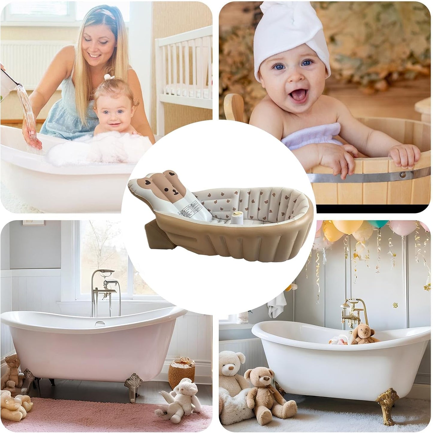 Baby Bath Tub, Inflatable Toddler Wash Tub Bath Seat With Pump | Adjustable Bathing Support Seat, Foldable Sitting Shower Bathtub For Camping Beach Travel Outdoor