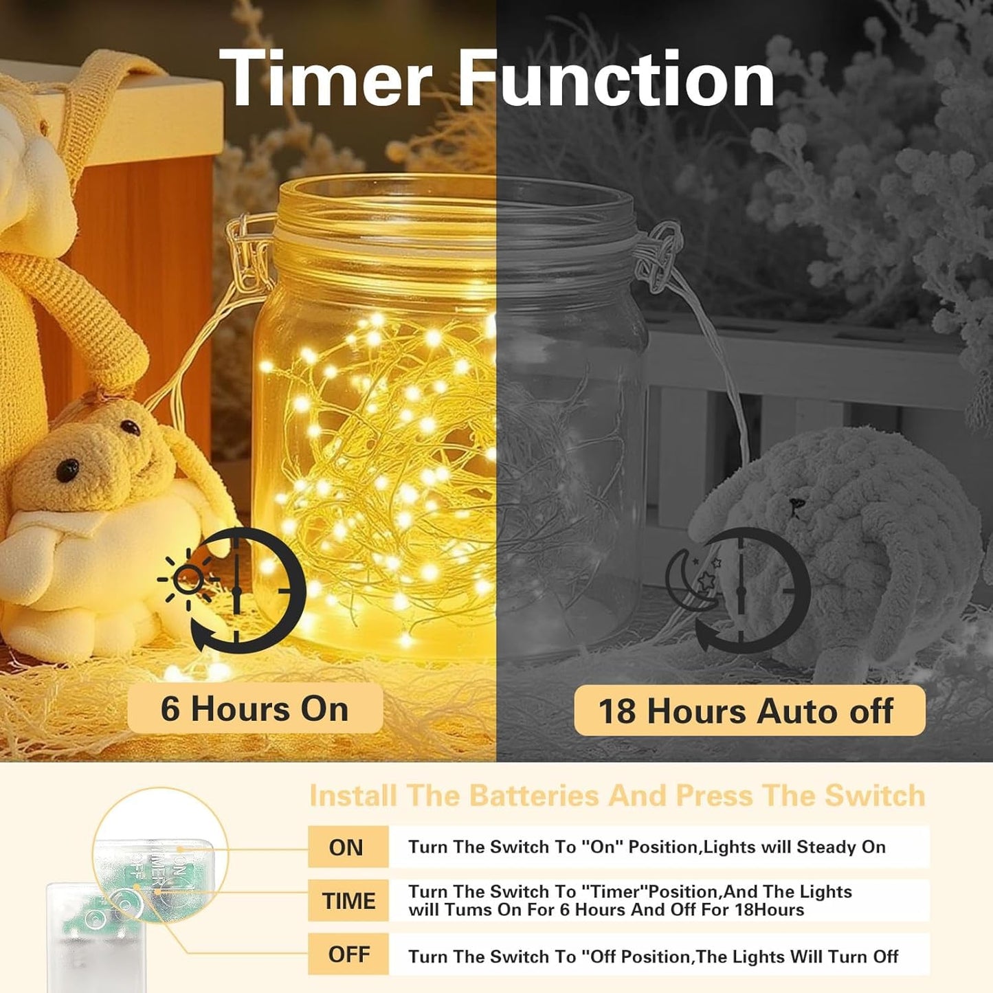 AlldGuo 2-Pack Fairy Lights Battery Powered – 2M 20 LED Warm White Twinkle Lights with Timer, Flexible Silver Wire Indoor String Lights for Bedroom, Christmas, Halloween, Party, DIY Decor